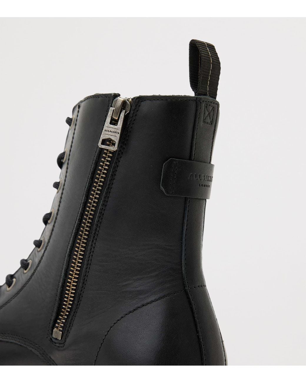 AllSaints Black Leather Skiff Military Boots for men
