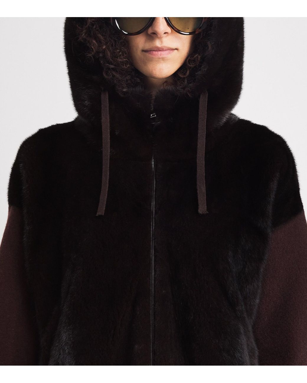 Yves Salomon Black Wool-Blend Mink Front Hoodie