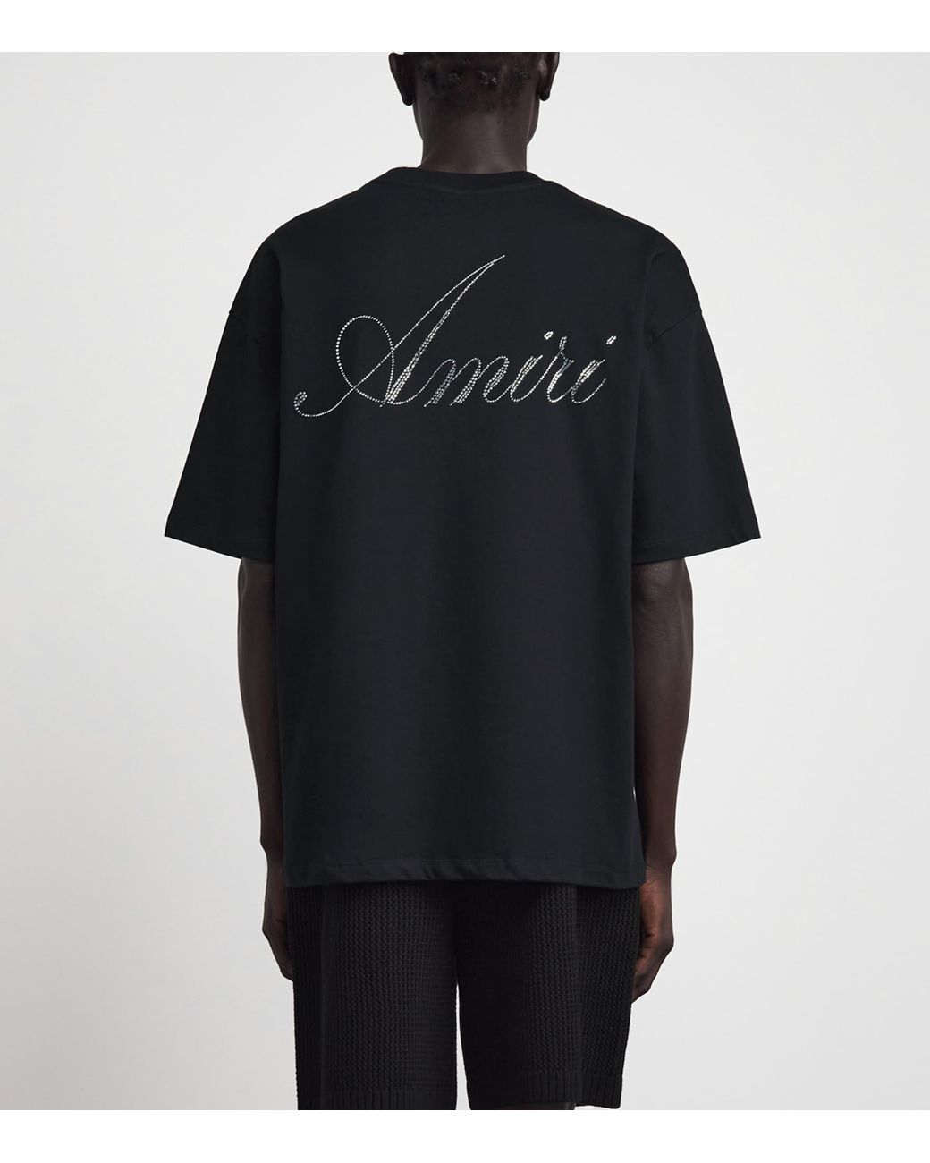 Amiri Black Cotton Crystal Logo T-Shirt for men