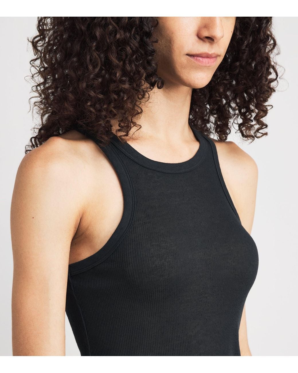 Skims Black Semi-Sheer Ribbed Tank Top