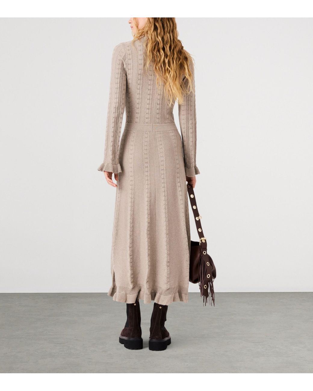 Maje Natural Pointelle-Knit Midi Dress