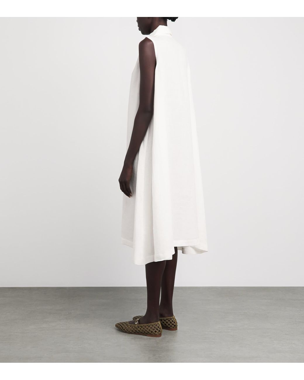 Eskandar White Linen Sleeveless Midi Shirt Dress