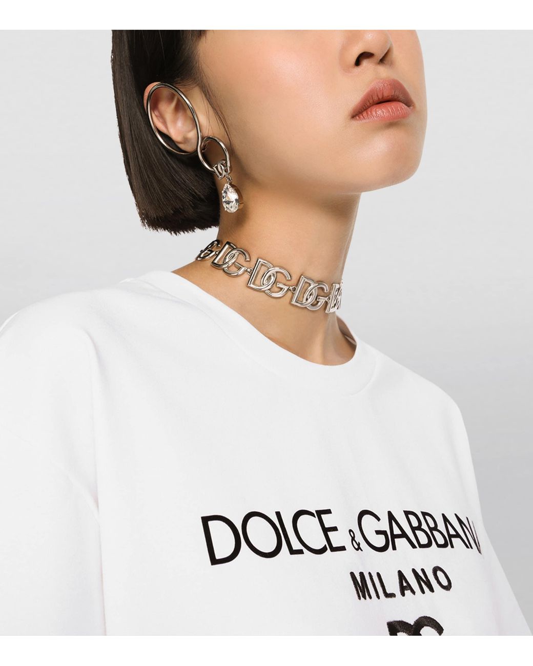 Dolce & Gabbana Metallic Crystal Loop Earrings