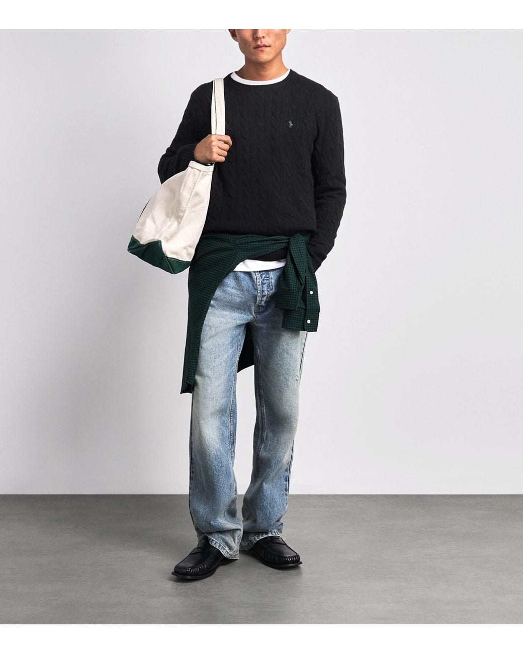 Polo Ralph Lauren Black Wool-Cashmere Cable-Knit Sweater for men