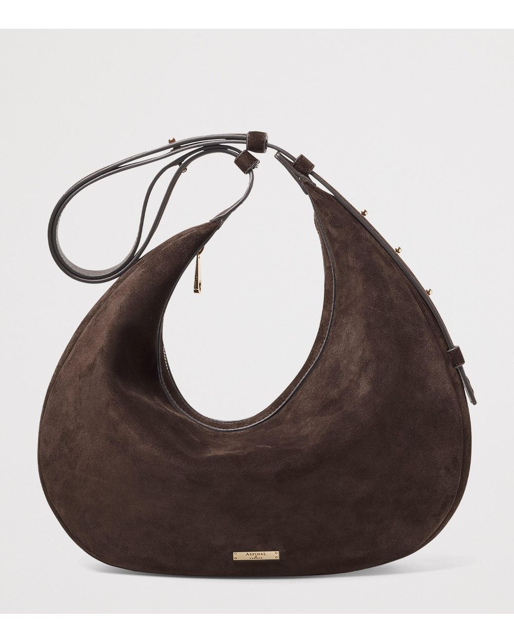 Aspinal Brown Suede Hudson Crescent Cross-Body Bag