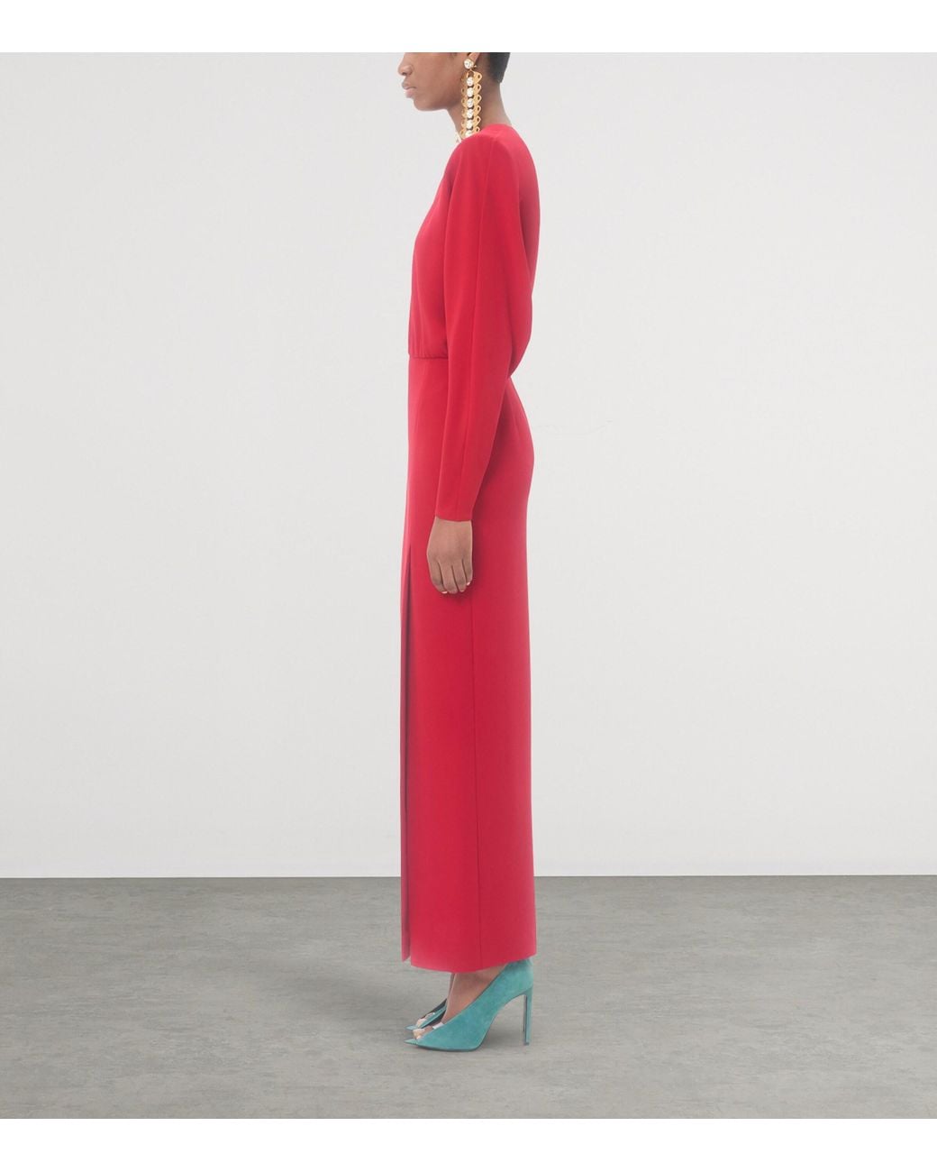 Valentino Red Silk Slit Midi Dress