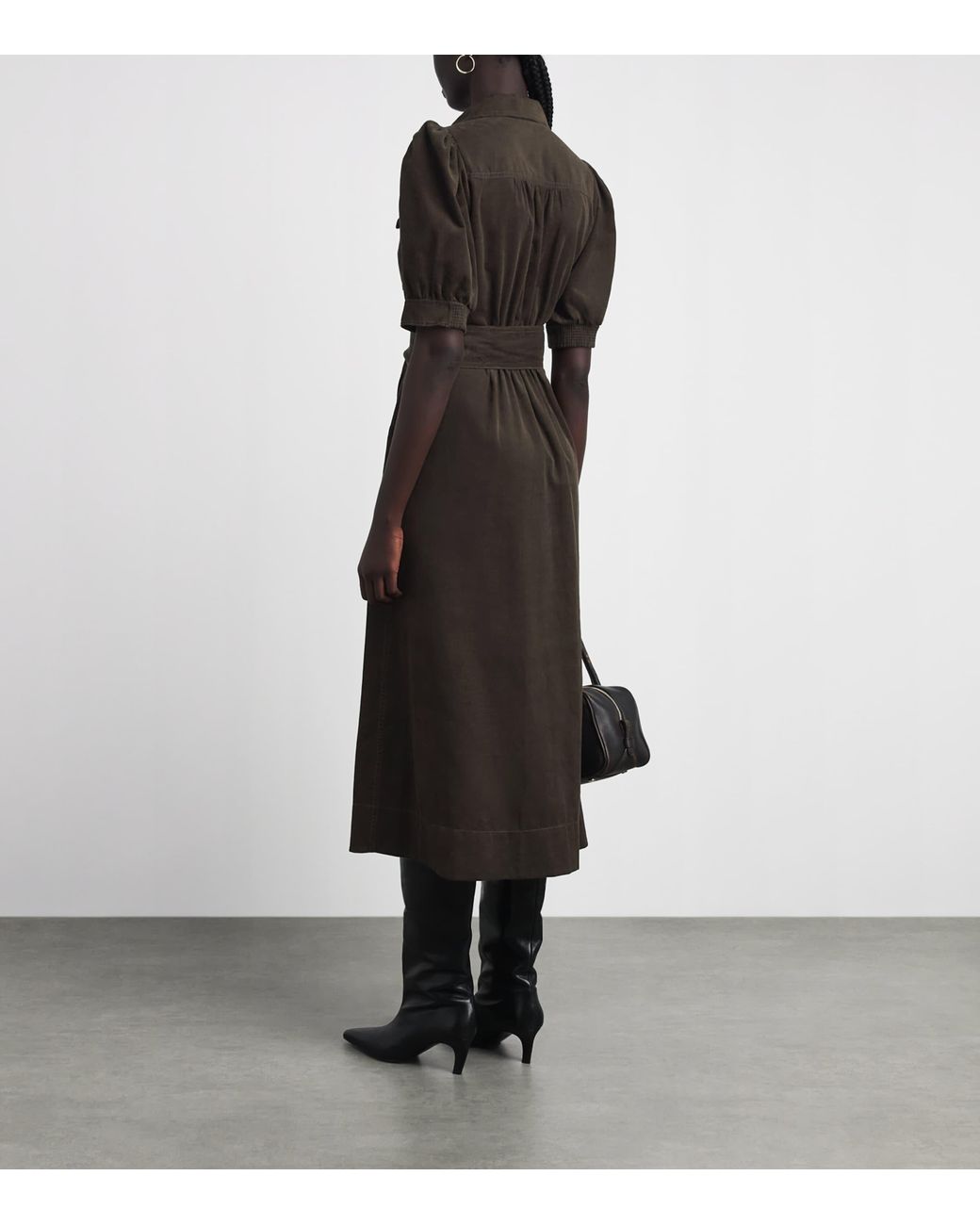 ME+EM Black Cotton Corduroy Midi Shirt Dress