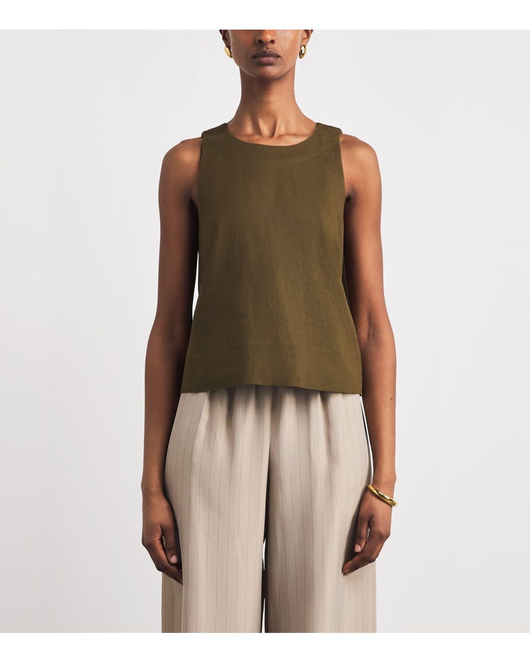 ME+EM Green Linen-Blend Creaseless Shell Top