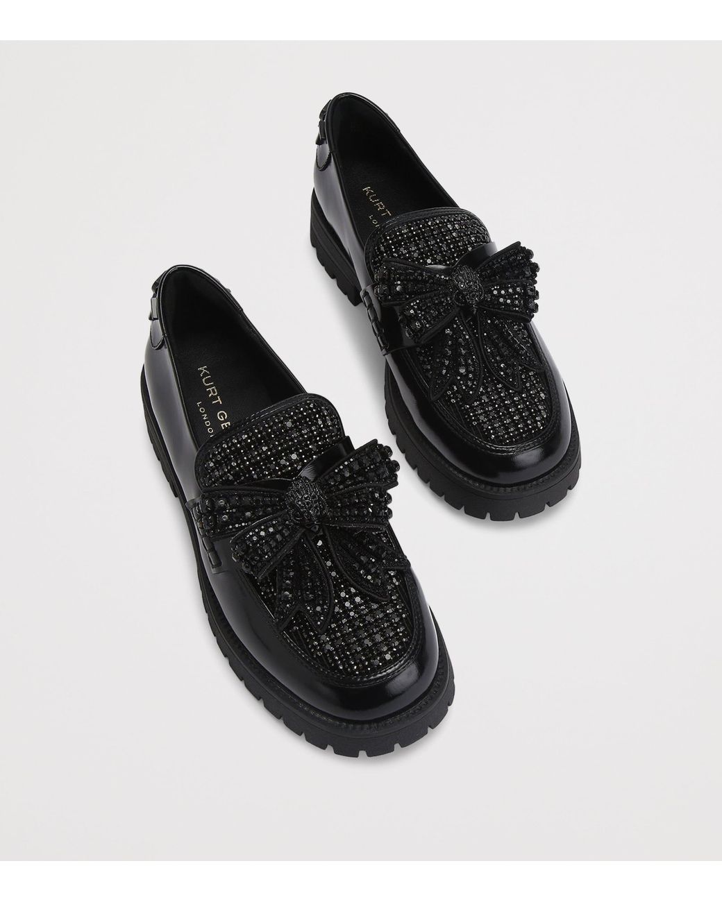 Kurt Geiger Black Leather Embellished Bow Loafers