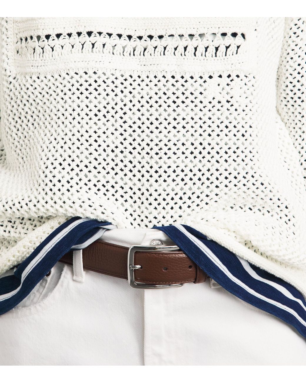 Polo Ralph Lauren White Cotton Open-Work American Flag Sweater