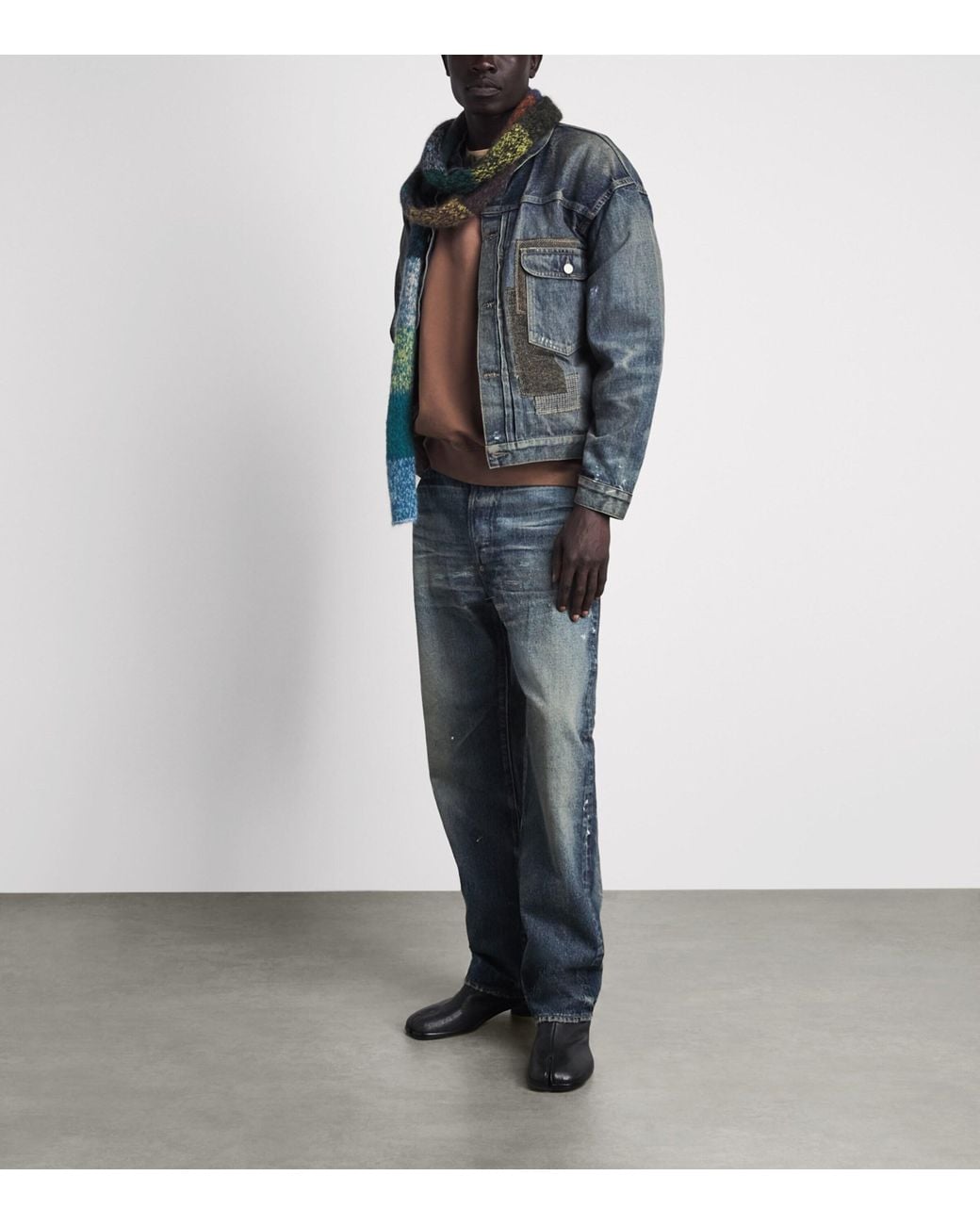 Junya Watanabe Blue Distressed Patchwork Straight Jeans for men