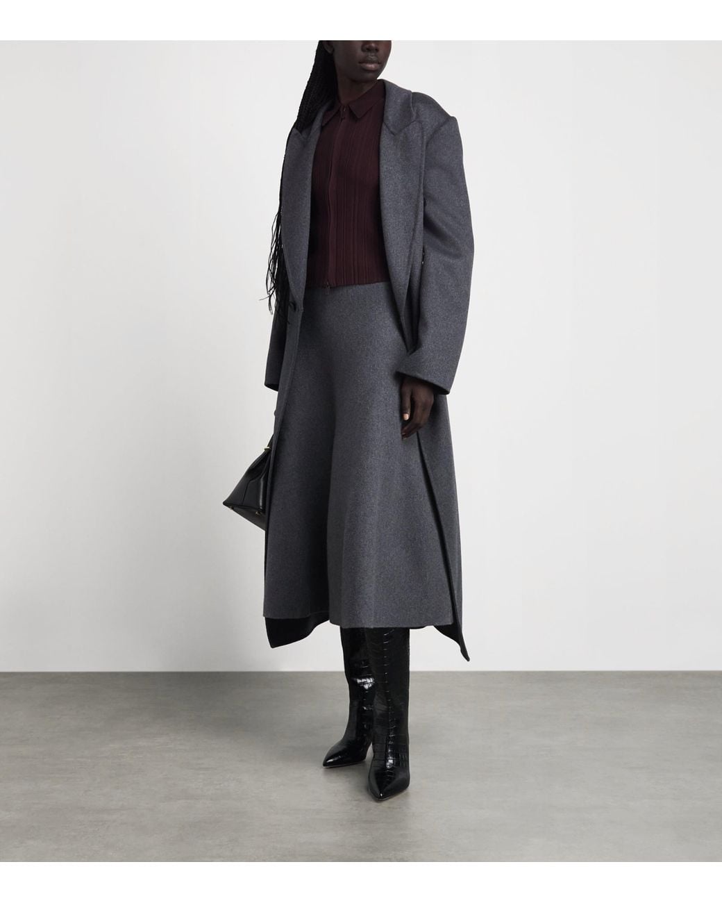 Brandon Maxwell Gray Virgin Wool Miller Midi Skirt