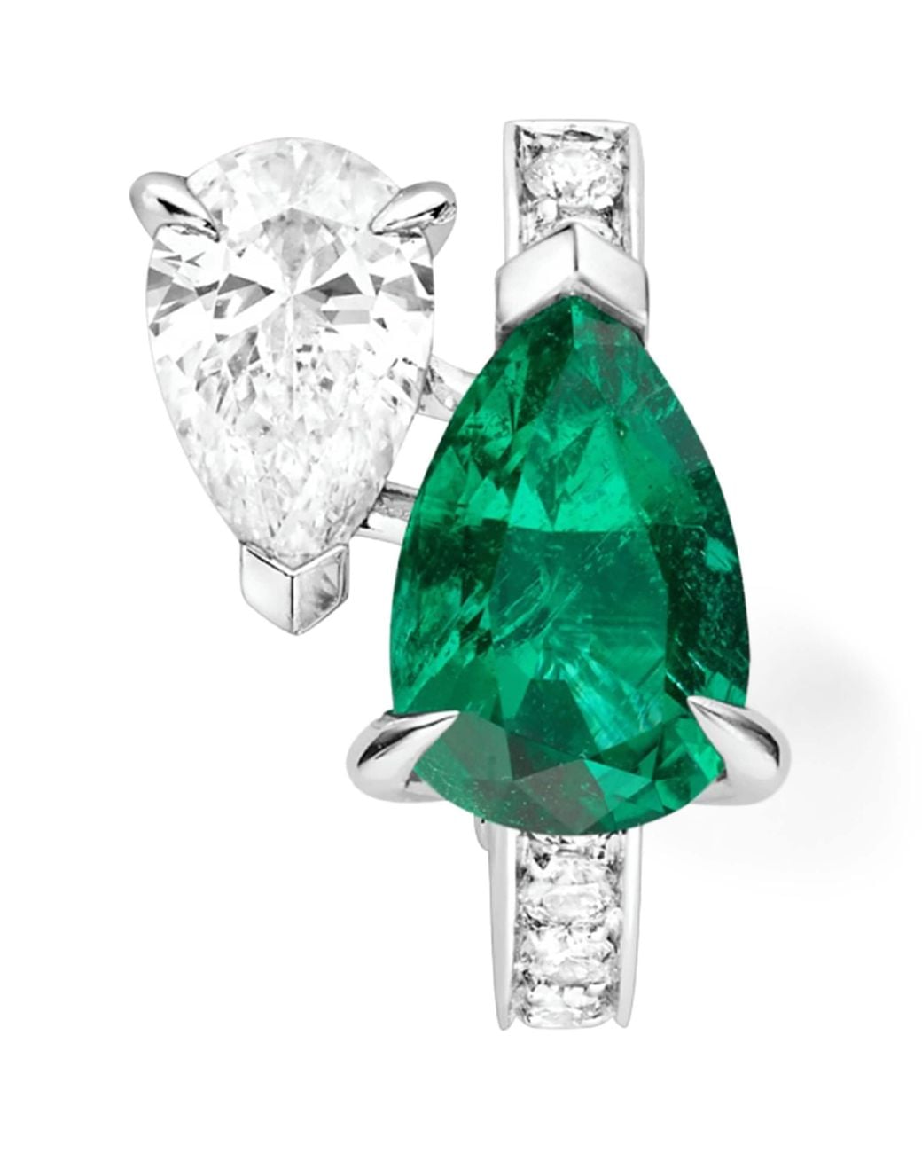 Repossi Green Diamond And Emerald Serti Sur Vide Single Earring