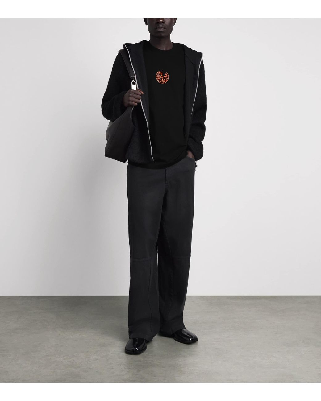 Stone Island Black Cotton Vertical Compass T-Shirt for men