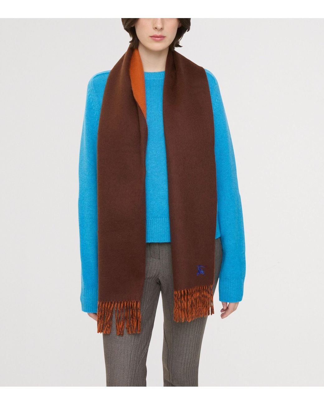 Burberry Brown Cashmere Reversible Ekd Scarf