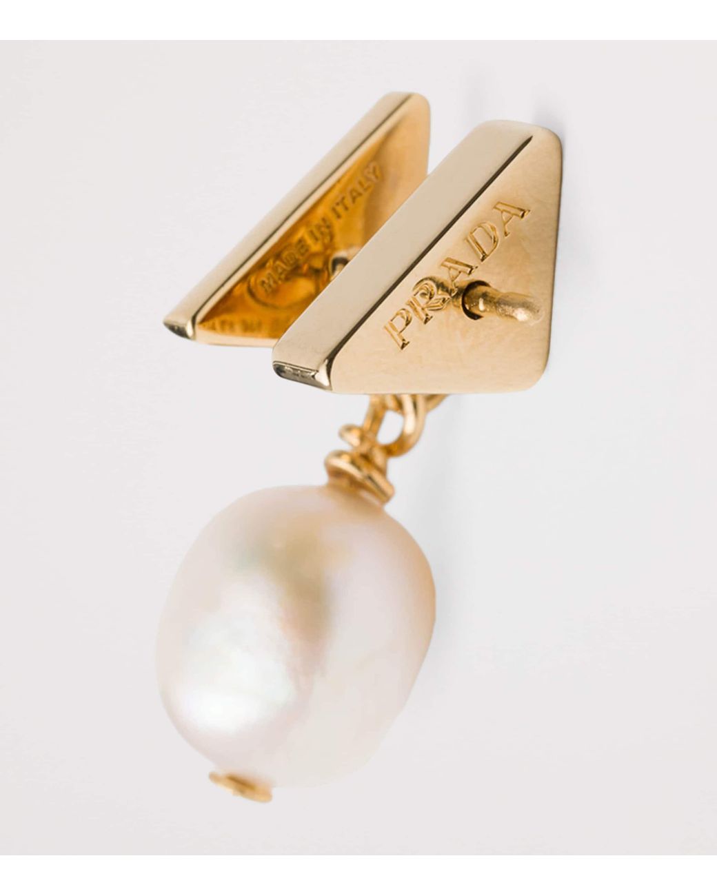 Prada Metallic Pearl Triangle Stud Earrings