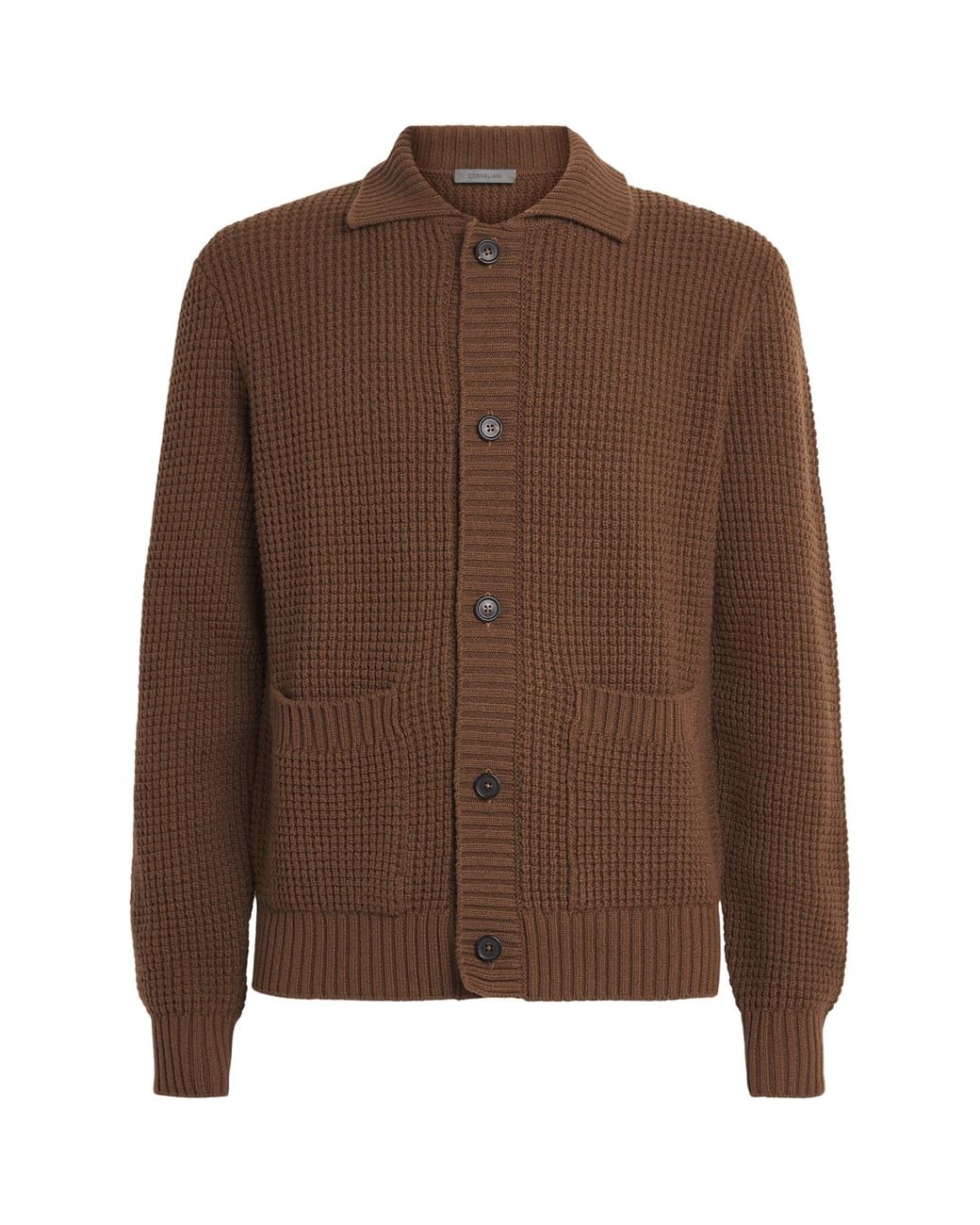 Corneliani Brown Virgin Wool-Cashmere Waffle-Knit Cardigan for men