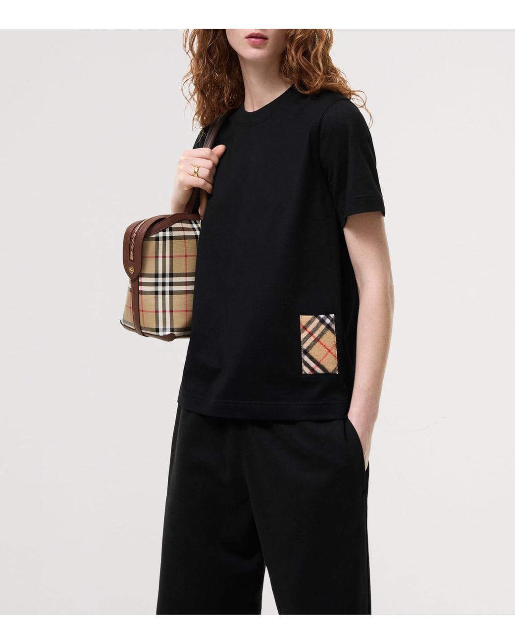 Burberry Black Cotton Check-Patch T-Shirt