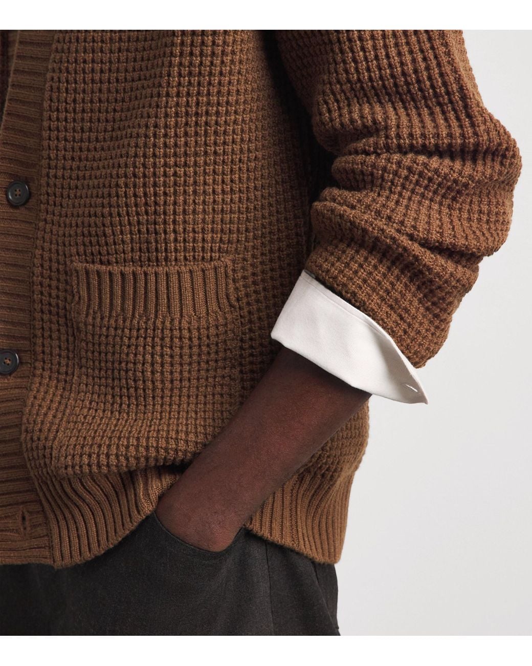 Corneliani Brown Virgin Wool-Cashmere Waffle-Knit Cardigan for men