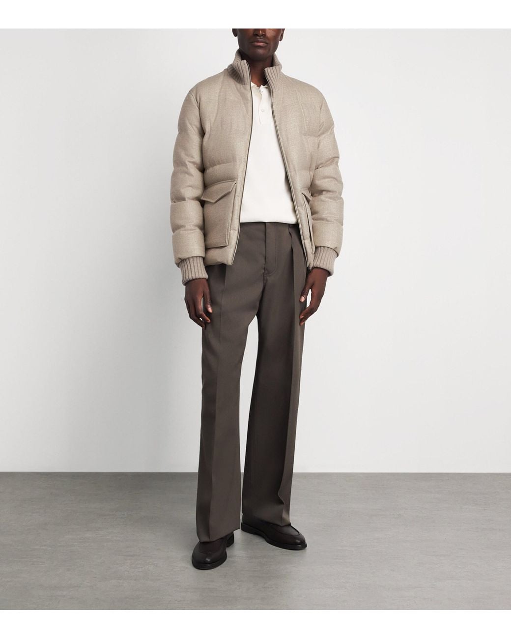 Herno Brown Virgin Wool-Silk Down Jacket for men