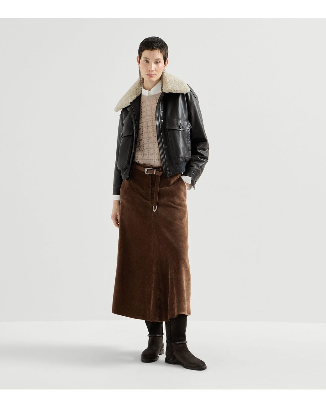 Brunello Cucinelli Natural Cashmere Sequin Check Knit T-Shirt