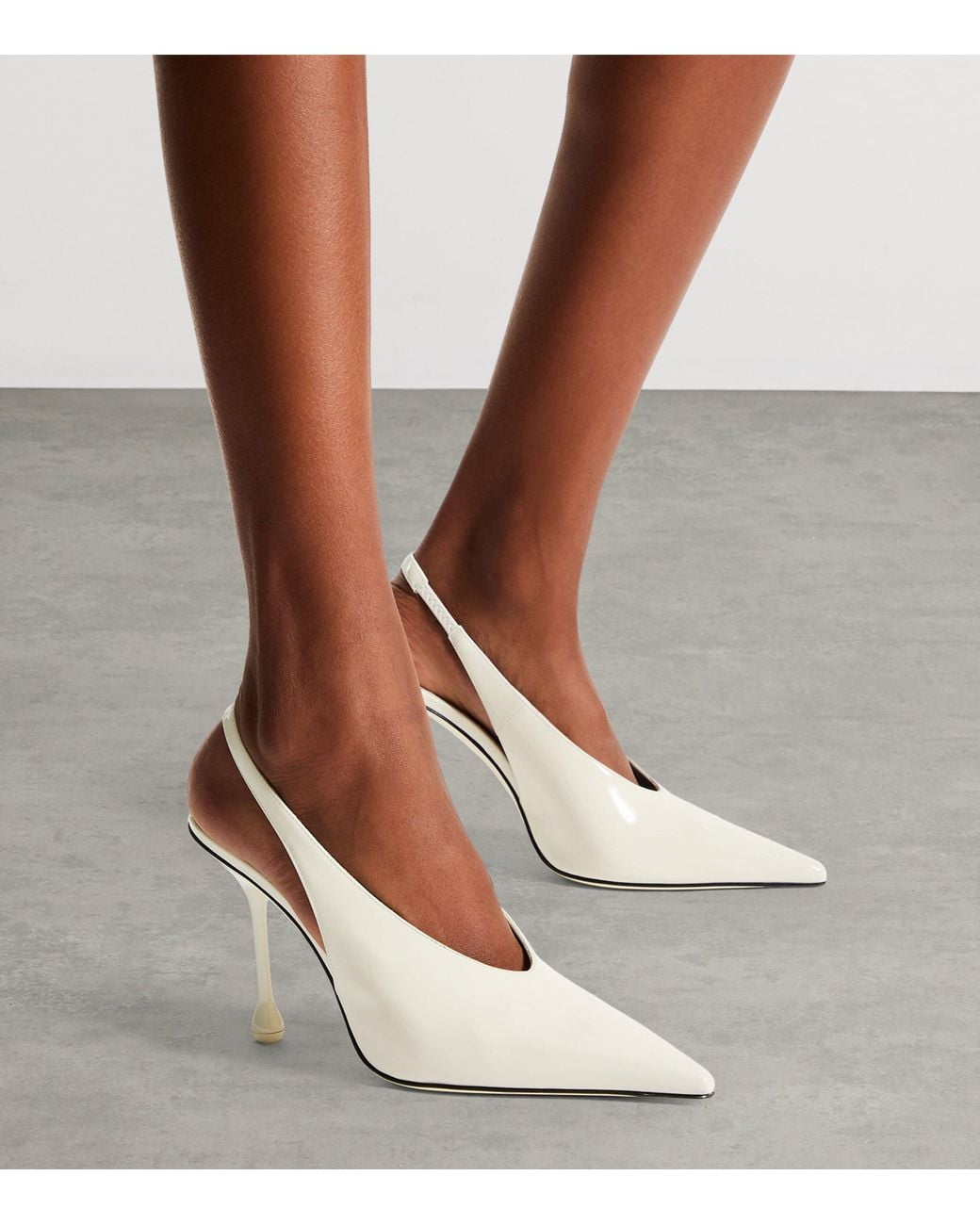 Jimmy Choo White Isa 95 Leather Slingback Pumps