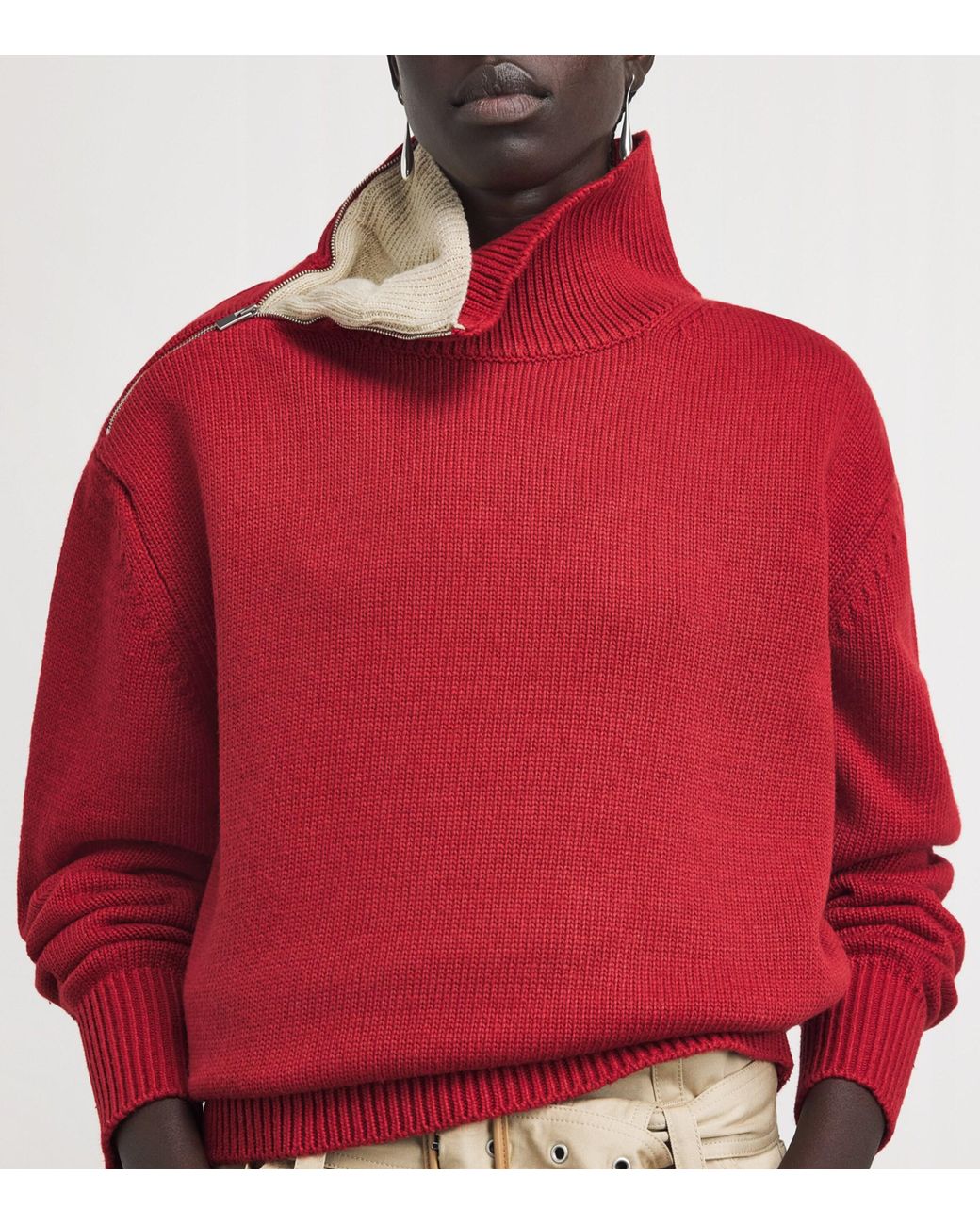 Source Unknown Red Zip-Shoulder Konny Sweater