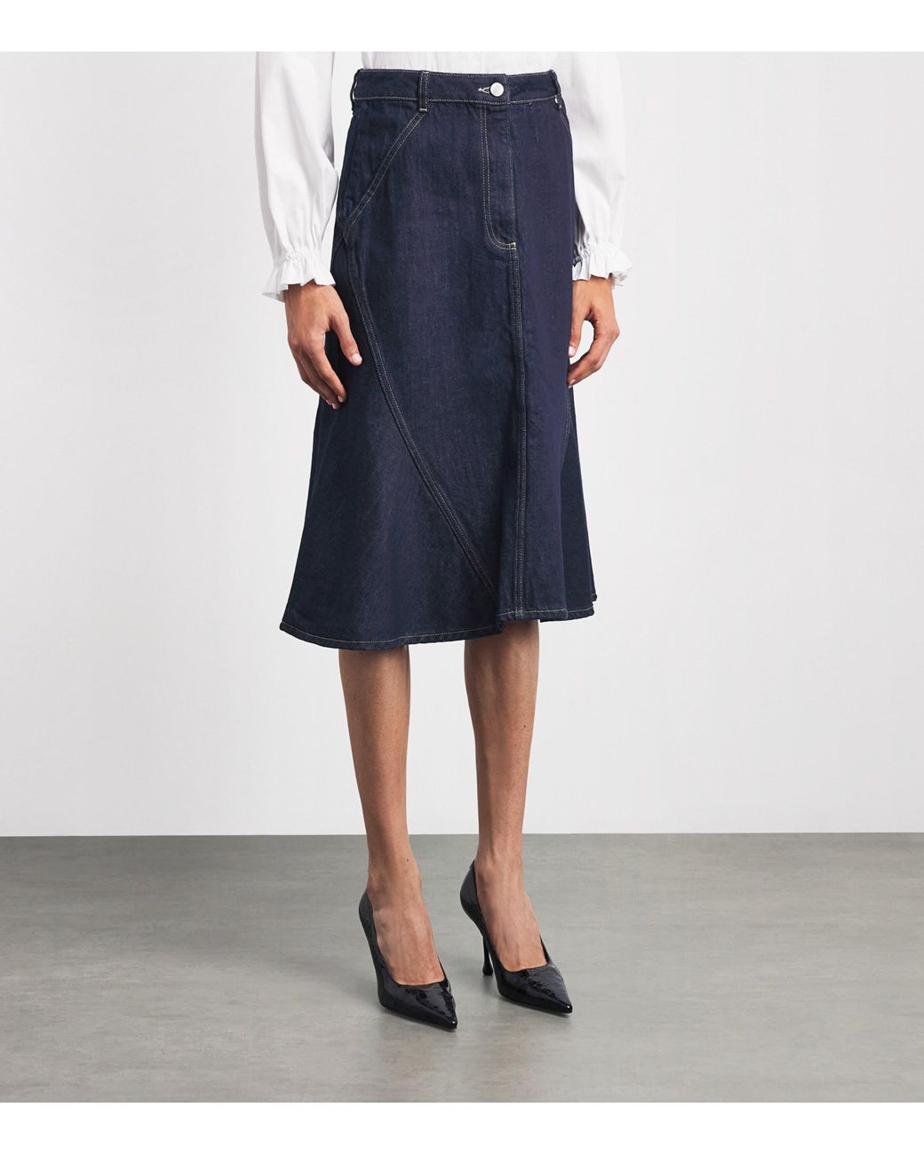 Safiyaa Blue Luisella Denim Midi Skirt