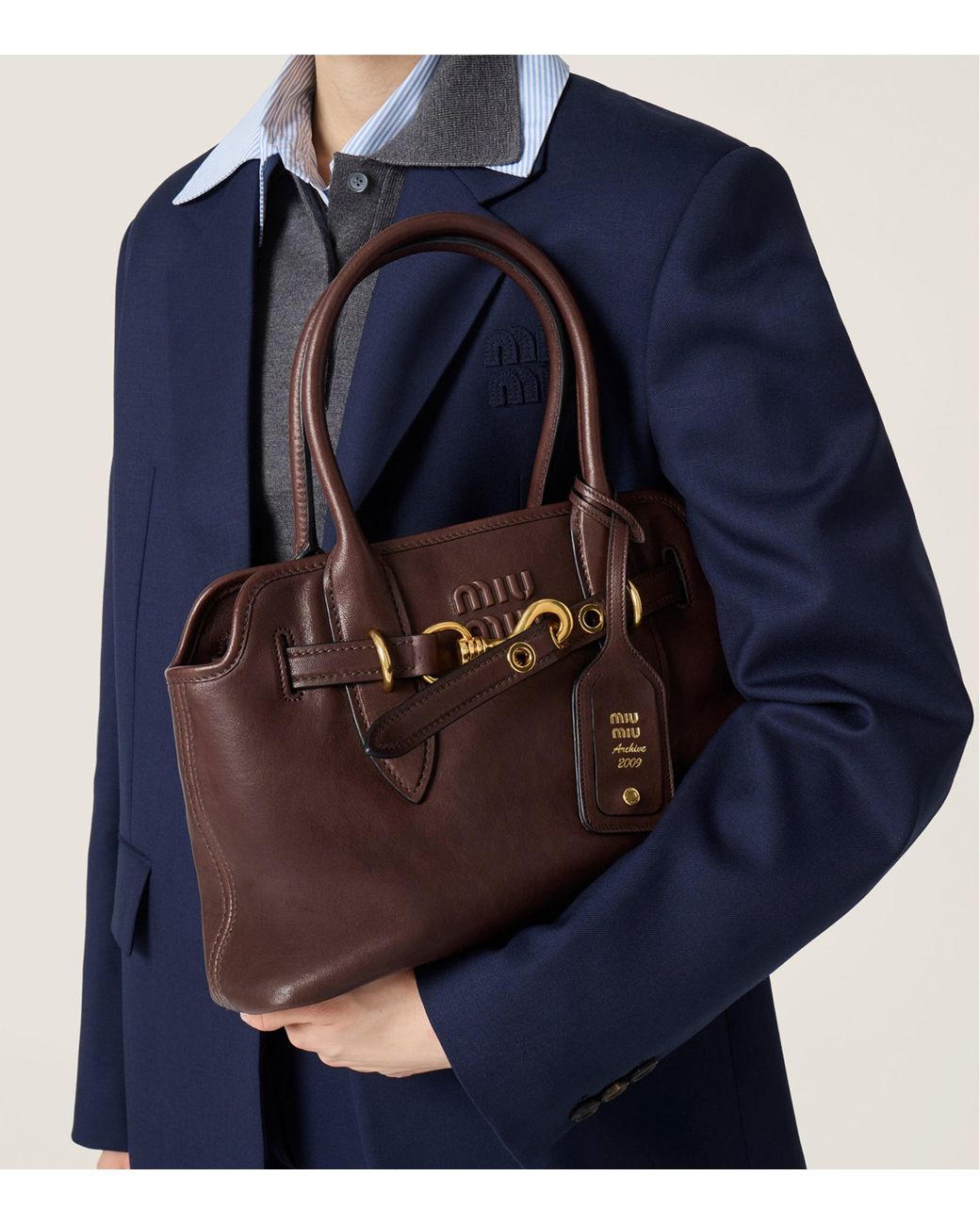 Miu Miu Brown Nappa Leather Aventure Top-Handle Bag
