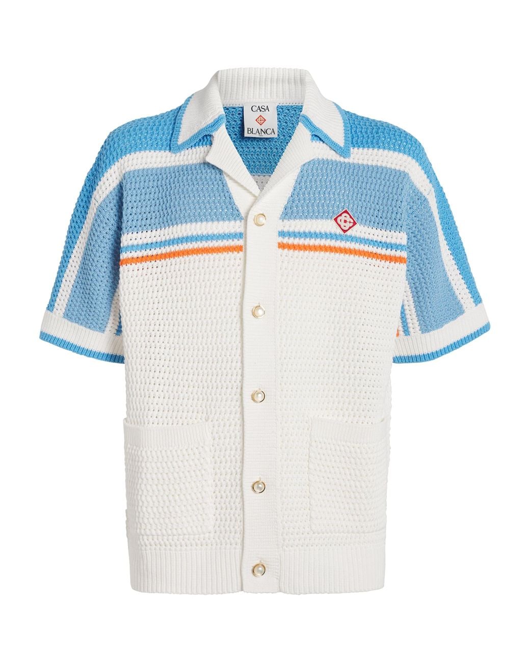 CASABLANCA Cotton Crochet Tennis Short-Sleeve Shirt in Blue for