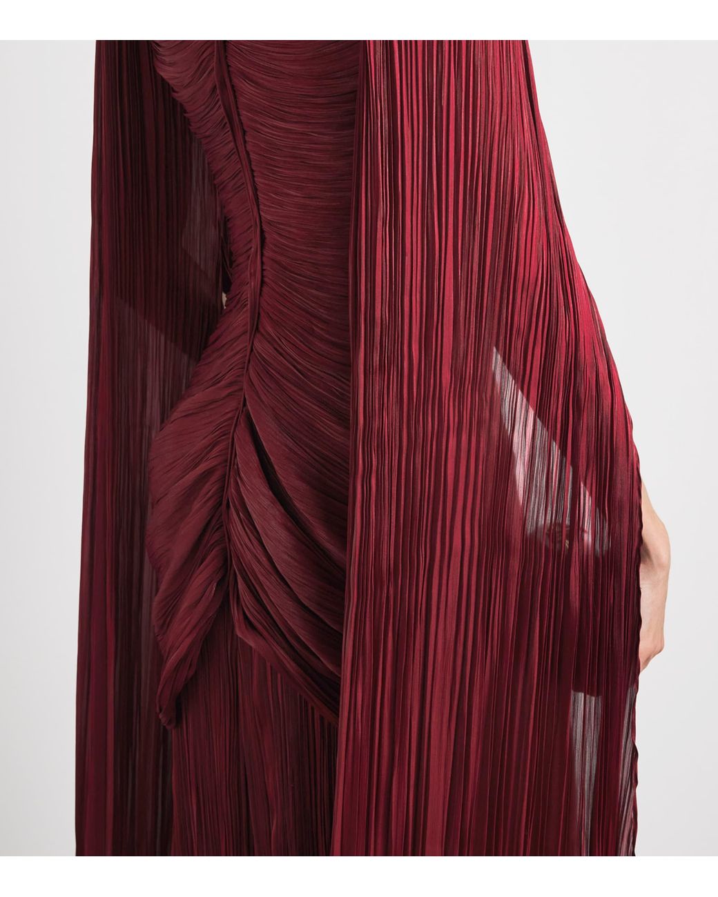 Marmar Halim Red Satin Pleated Cape Gown