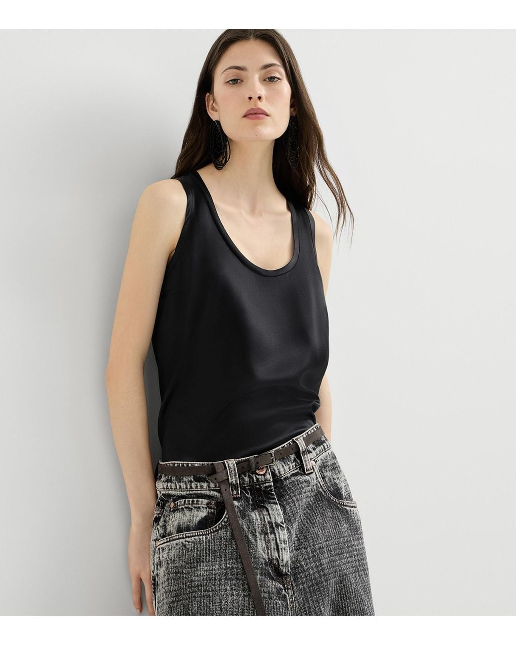 Brunello Cucinelli Black Stretch-Silk Reversible Tank Top