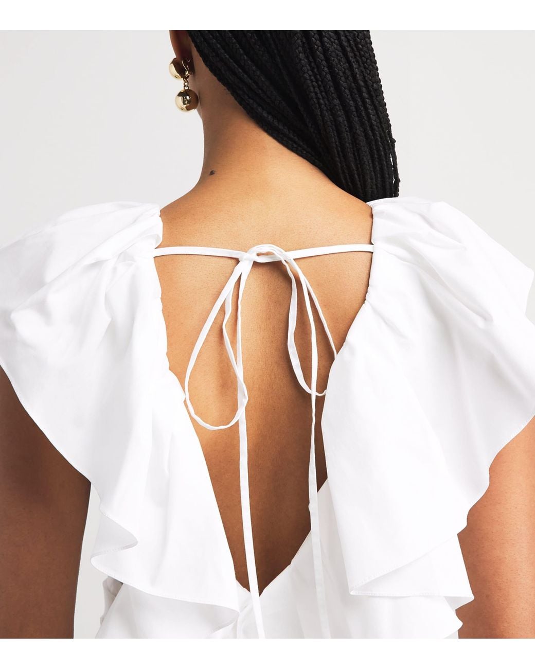Carolina Herrera White Ruffle-Neck Midi Dress