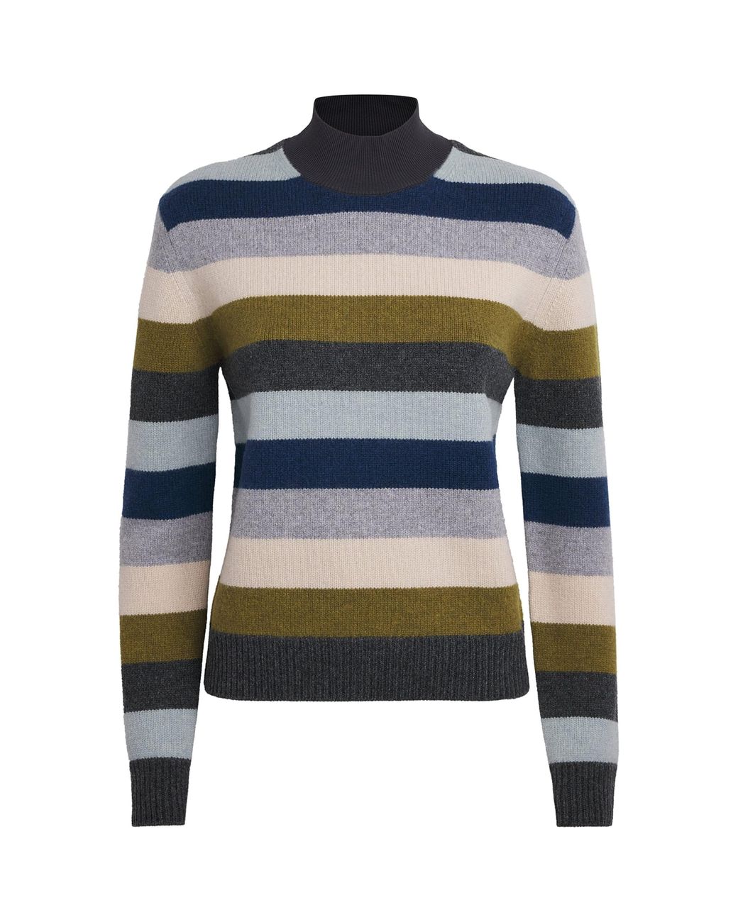 Tory Burch Blue Wool Stripe Funnel-Neck Sweater