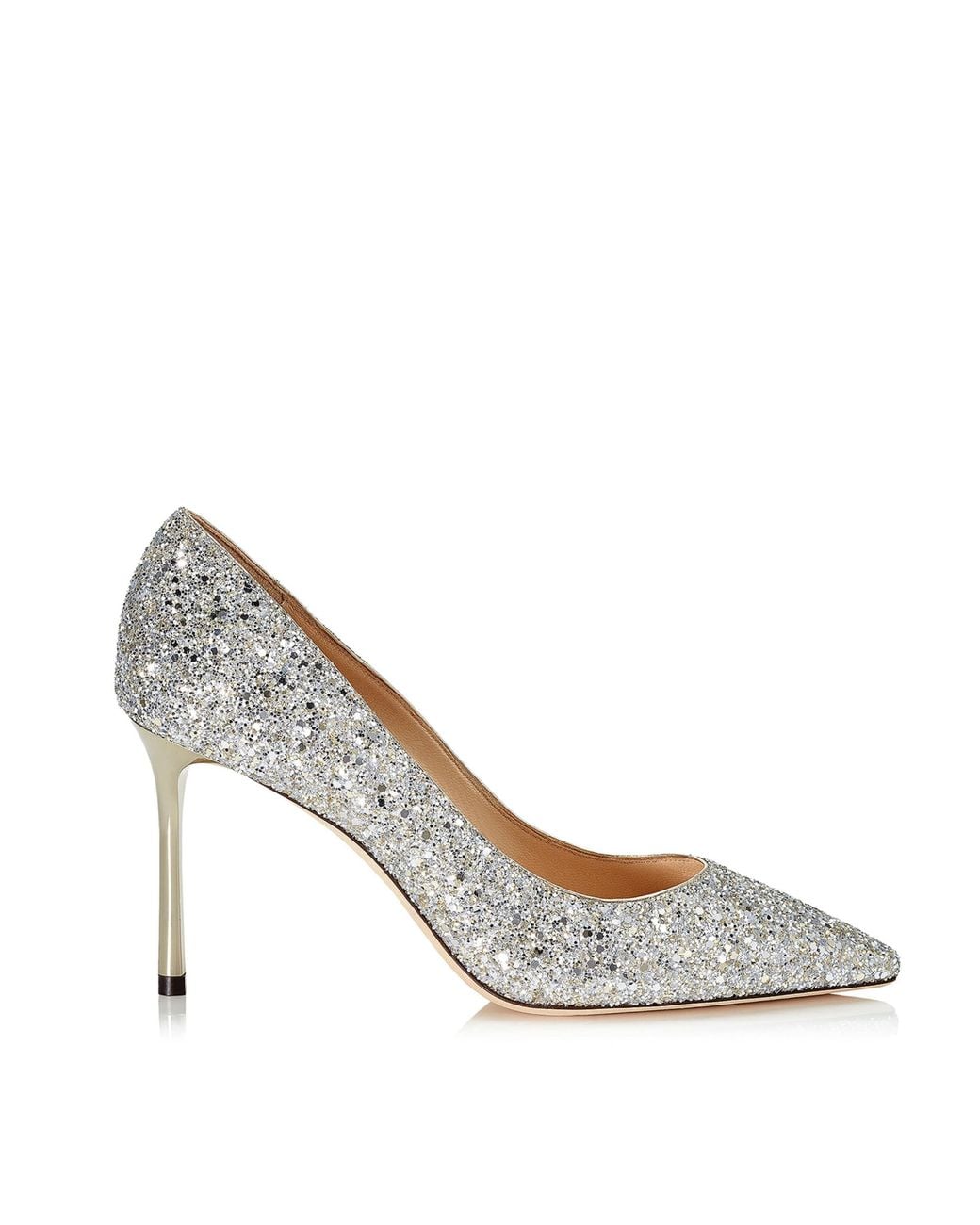 Jimmy Choo White Romy 85 Glitter Pumps