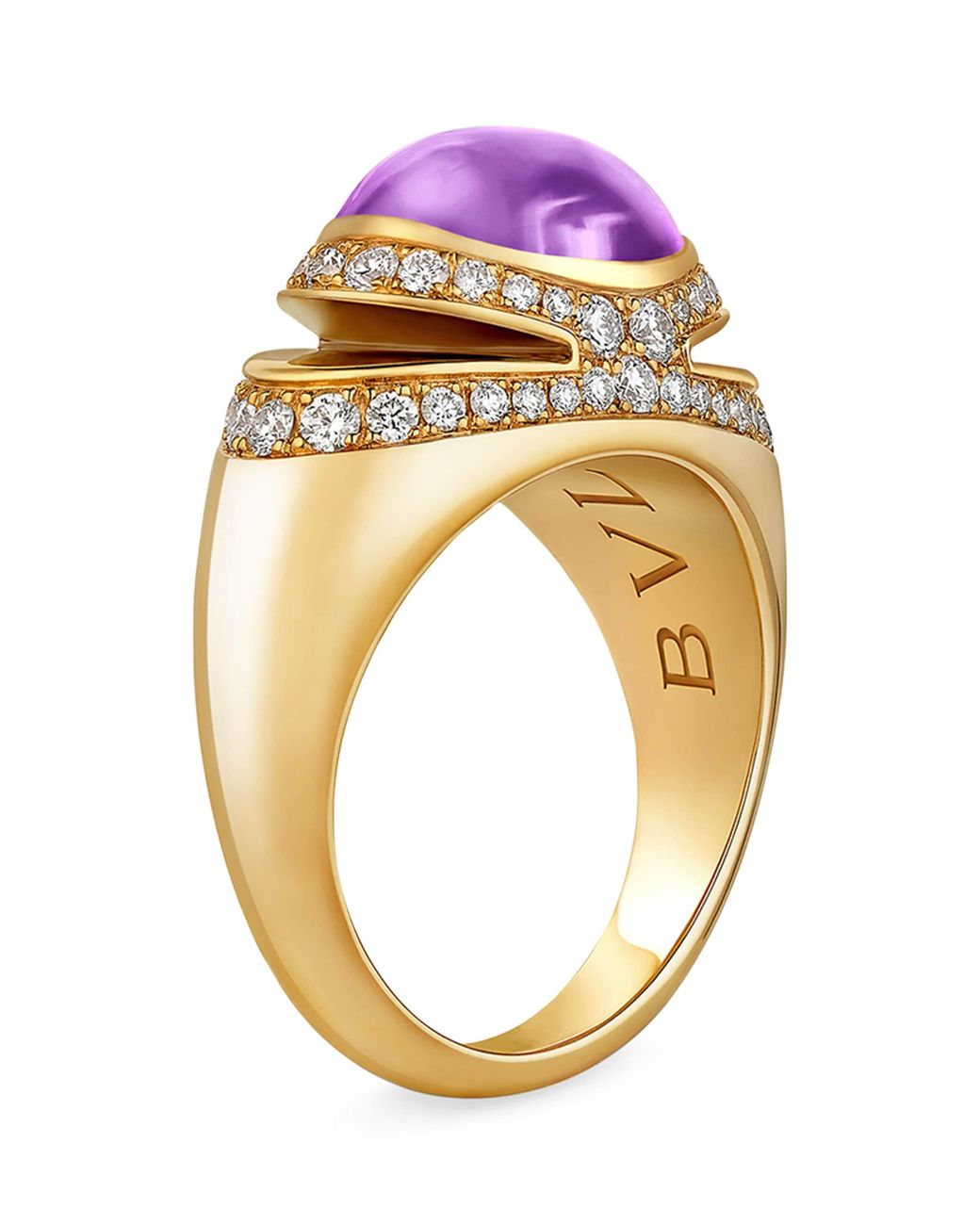 BVLGARI Metallic Diamond And Amethyst Cabochon Ring