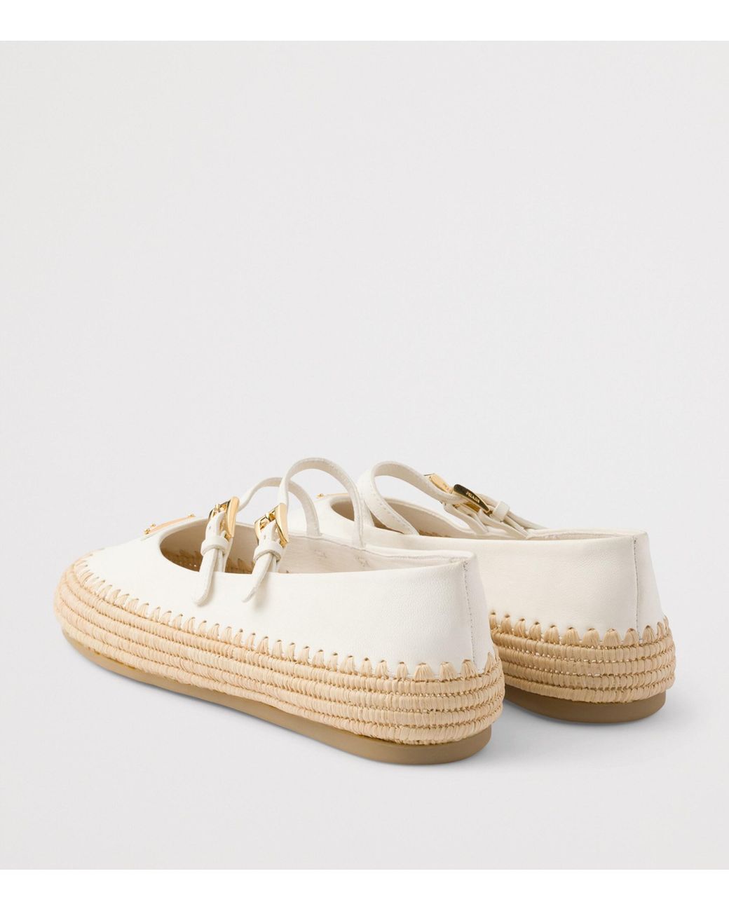 Prada Natural Leather And Raffia Ballet Flats