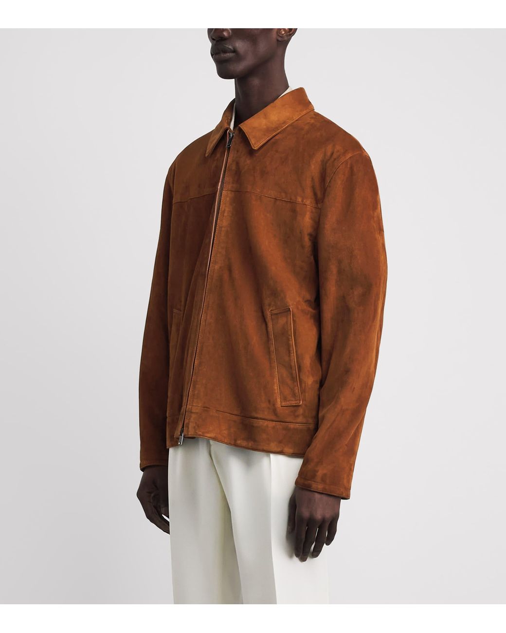 Brioni Brown Lambskin Suede Bomber Jacket for men