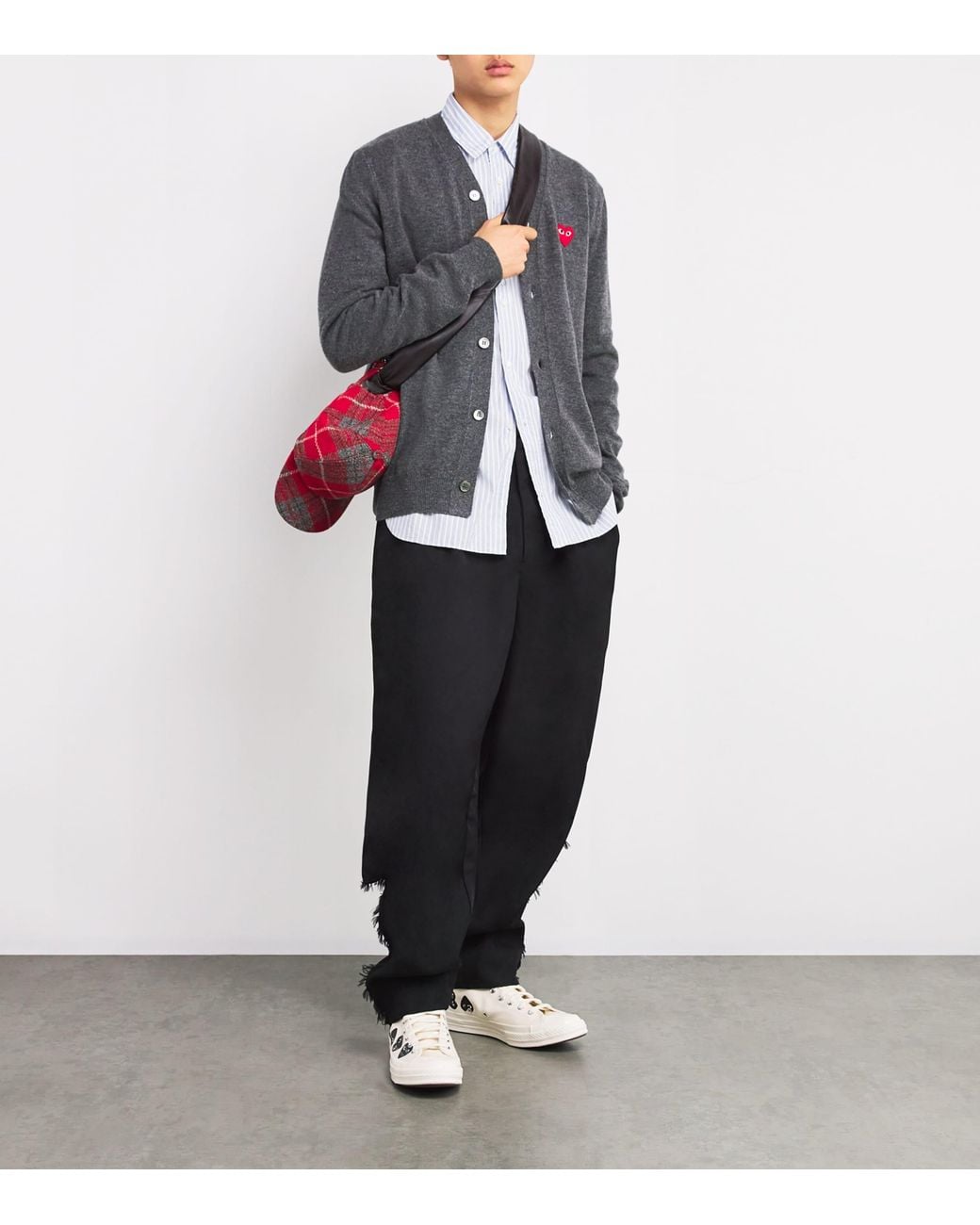 COMME DES GARÇONS PLAY Gray Wool Heart Cardigan for men
