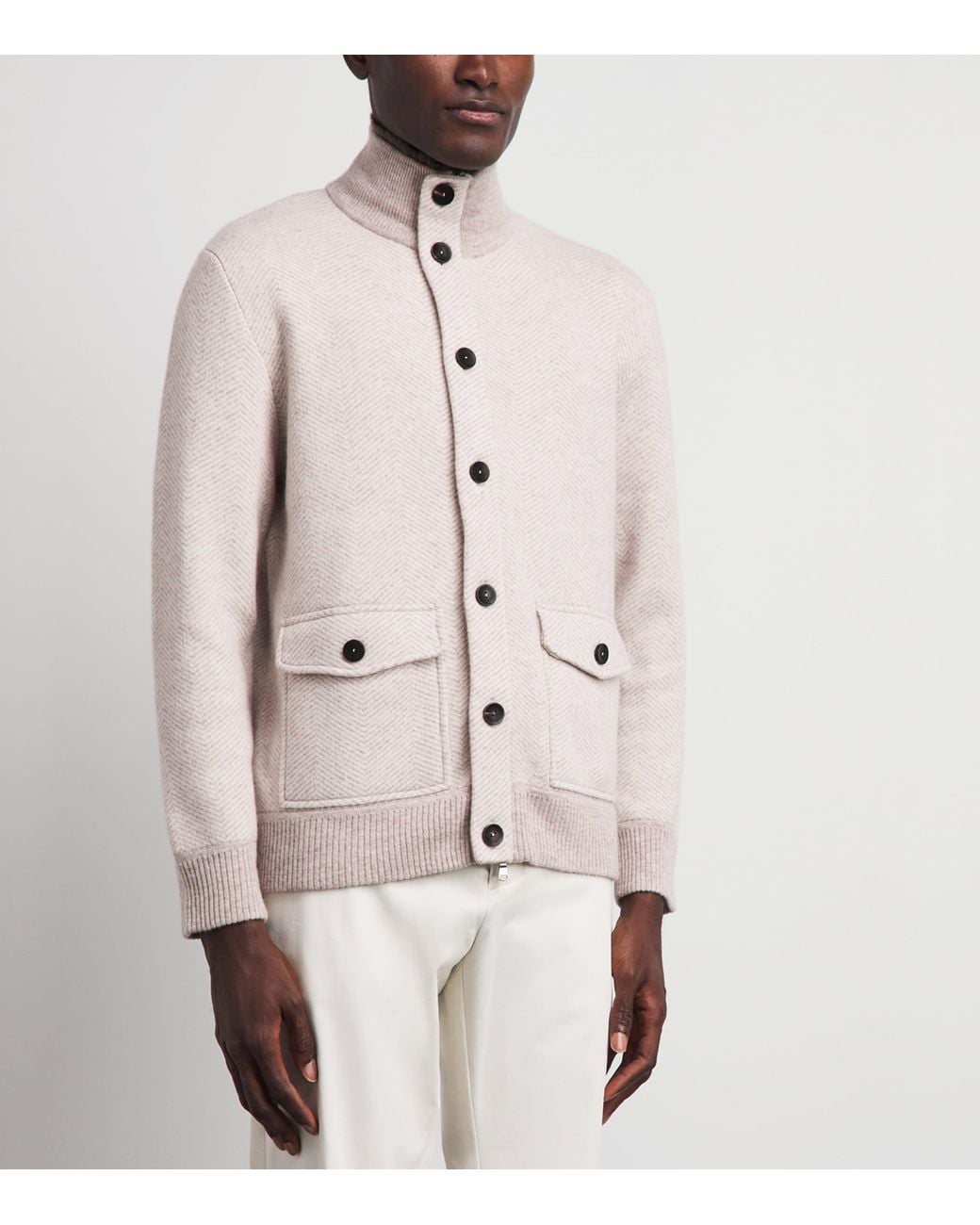 N.Peal Cashmere Natural Cashmere Herringbone Jacket for men