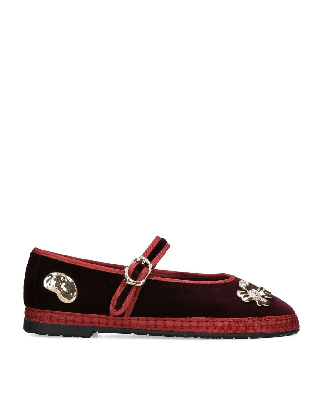 Flabelus Red Velvet Mae Pierre Mary Jane Flats