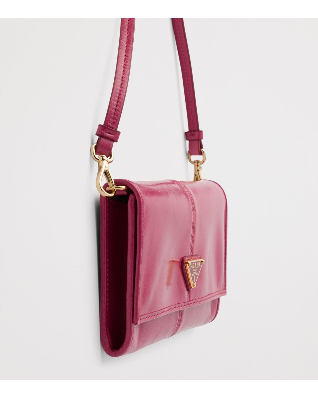 Prada Pink Leather Wallet With Shoulder Strap