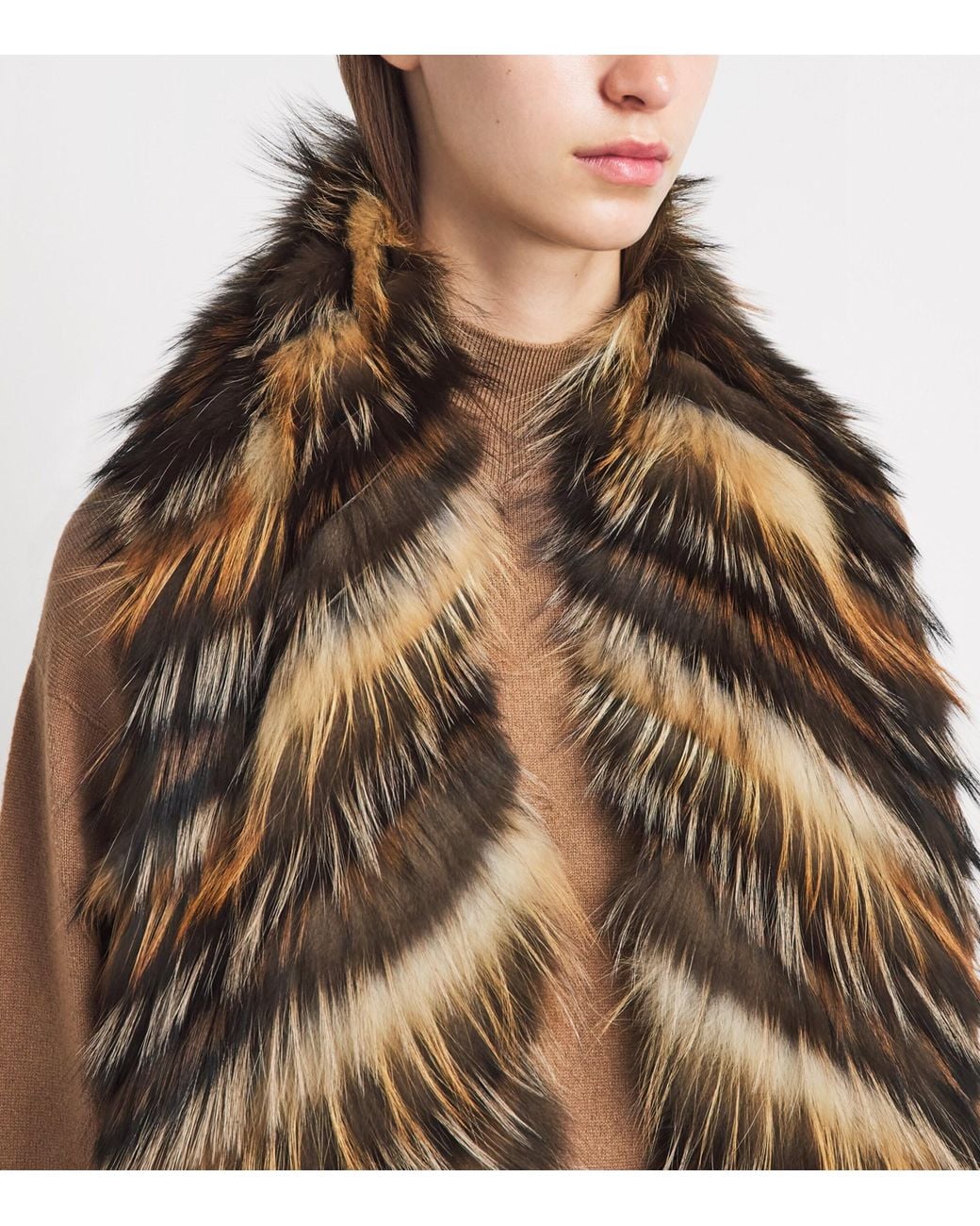 Yves Salomon Natural Fox Fur Striped Scarf