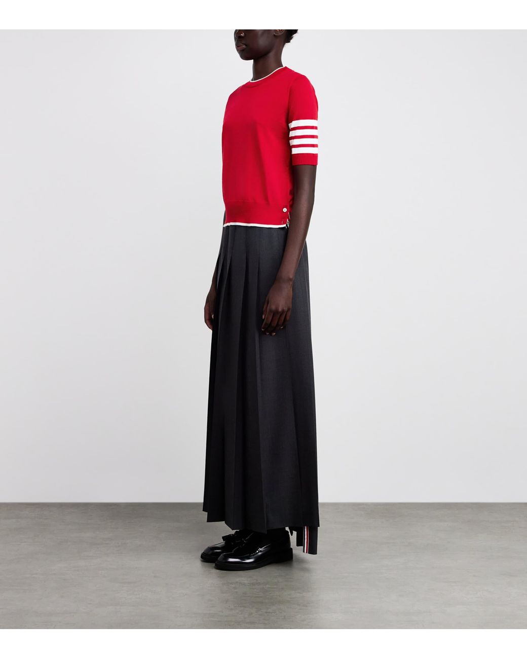 Thom Browne Red Wool-Blend 4-Bar Short-Sleeve Sweater