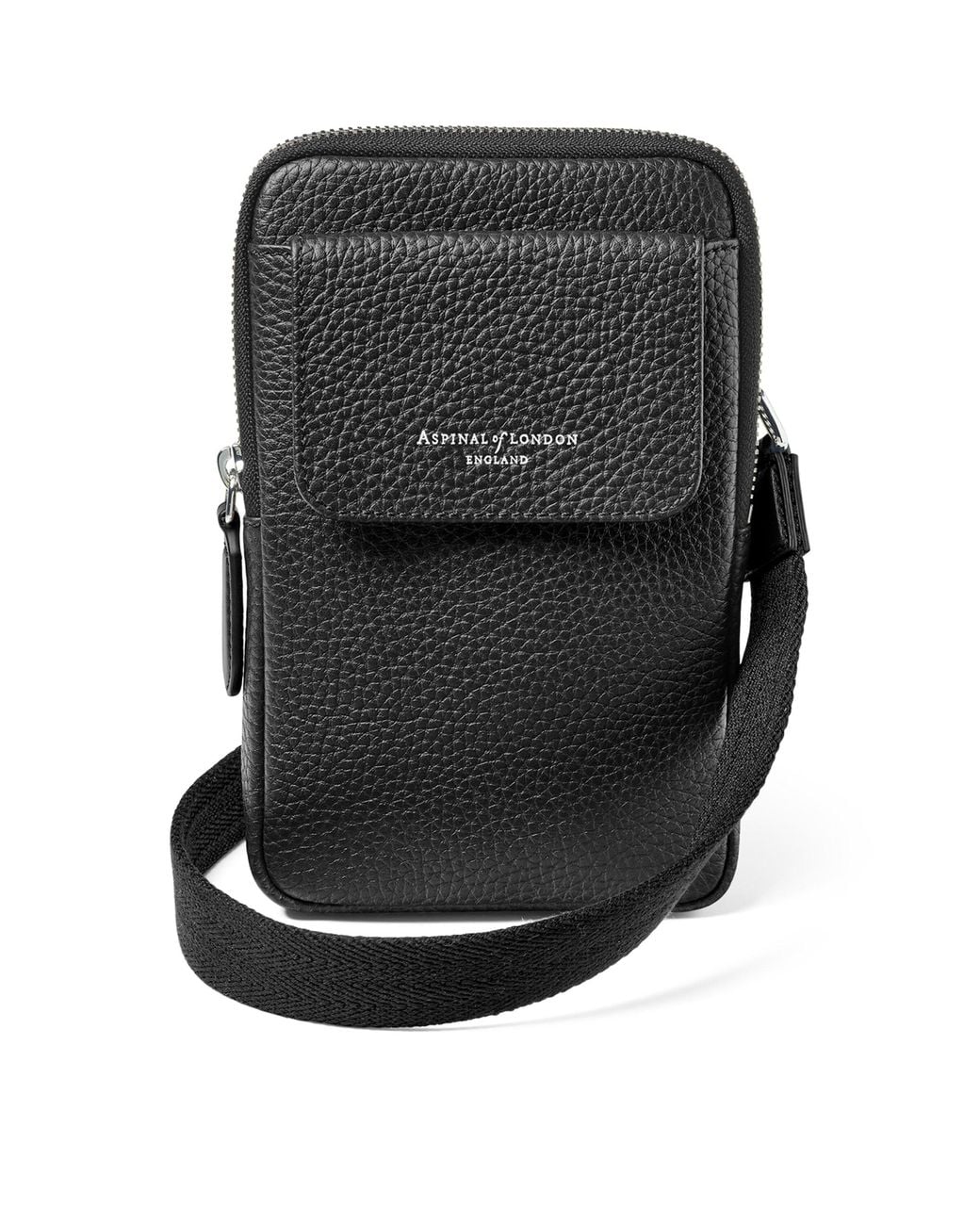 Aspinal Black Leather Cross-Body Phone Pouch for men