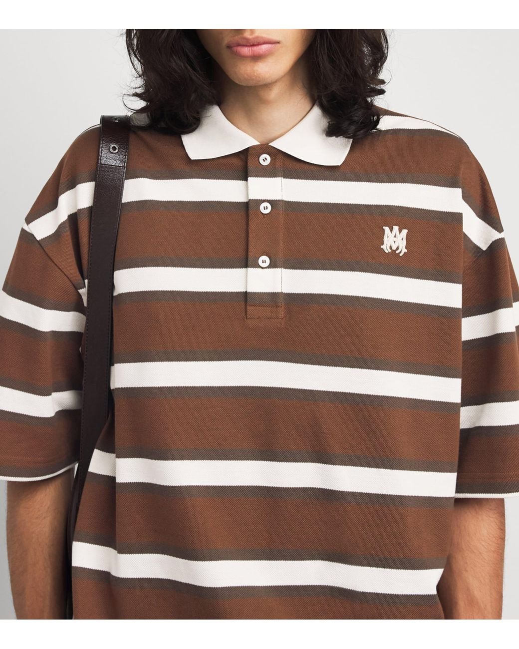 Amiri Brown Cotton Stripe Logo T-Shirt for men