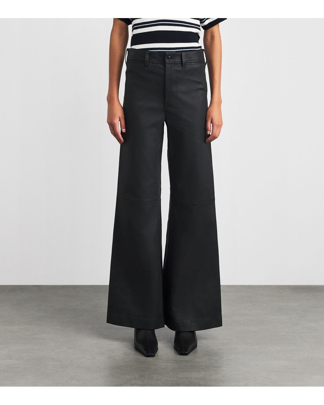 Polo Ralph Lauren Black Leather Beaton Flared Trousers