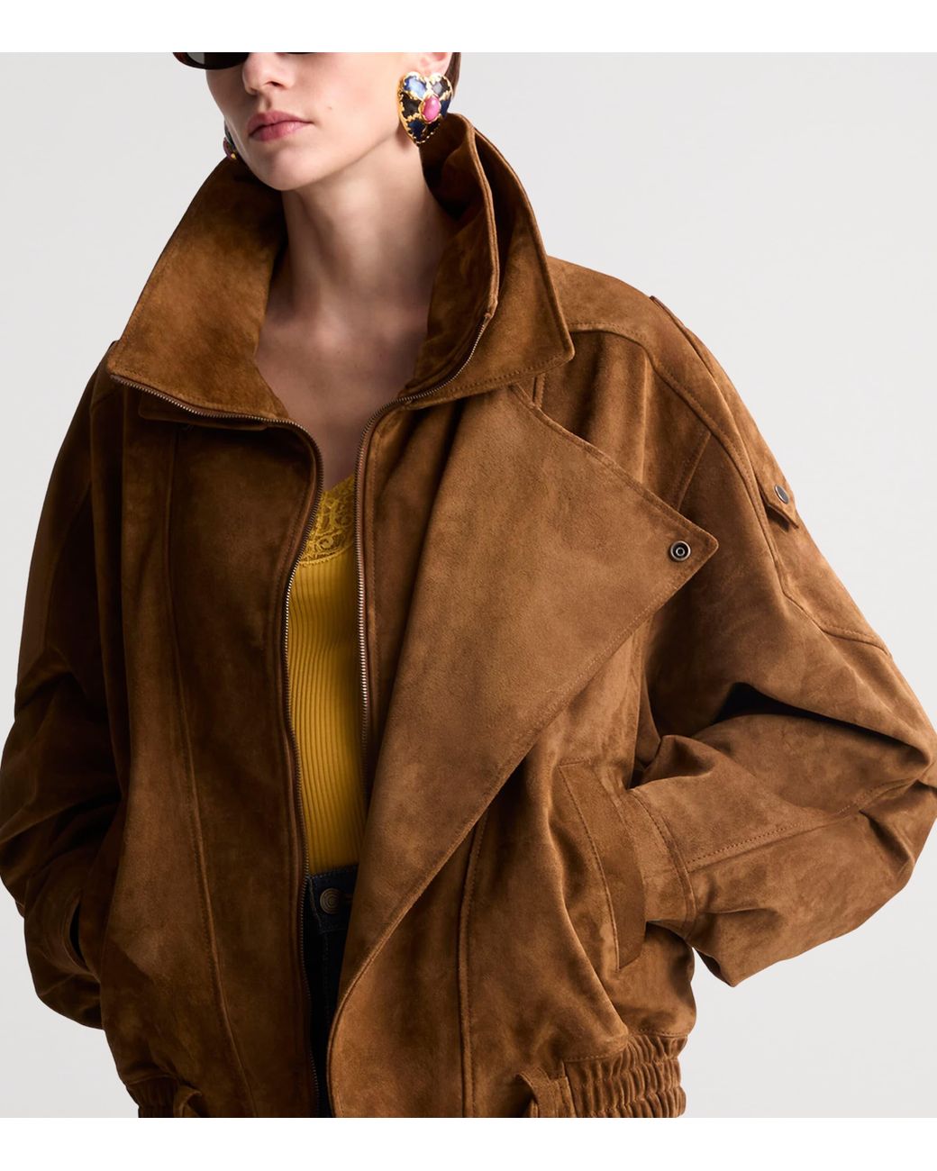 Saint Laurent Brown Suede Belted Bomber Jacket