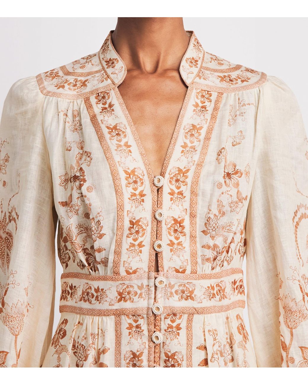 Zimmermann Natural Linen Indra Plunge Midi Dress