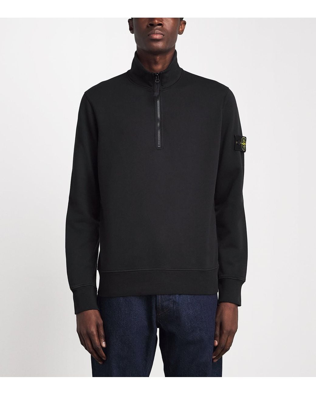 Stone Island Black Cotton Half-Zip Sweatshirt for men